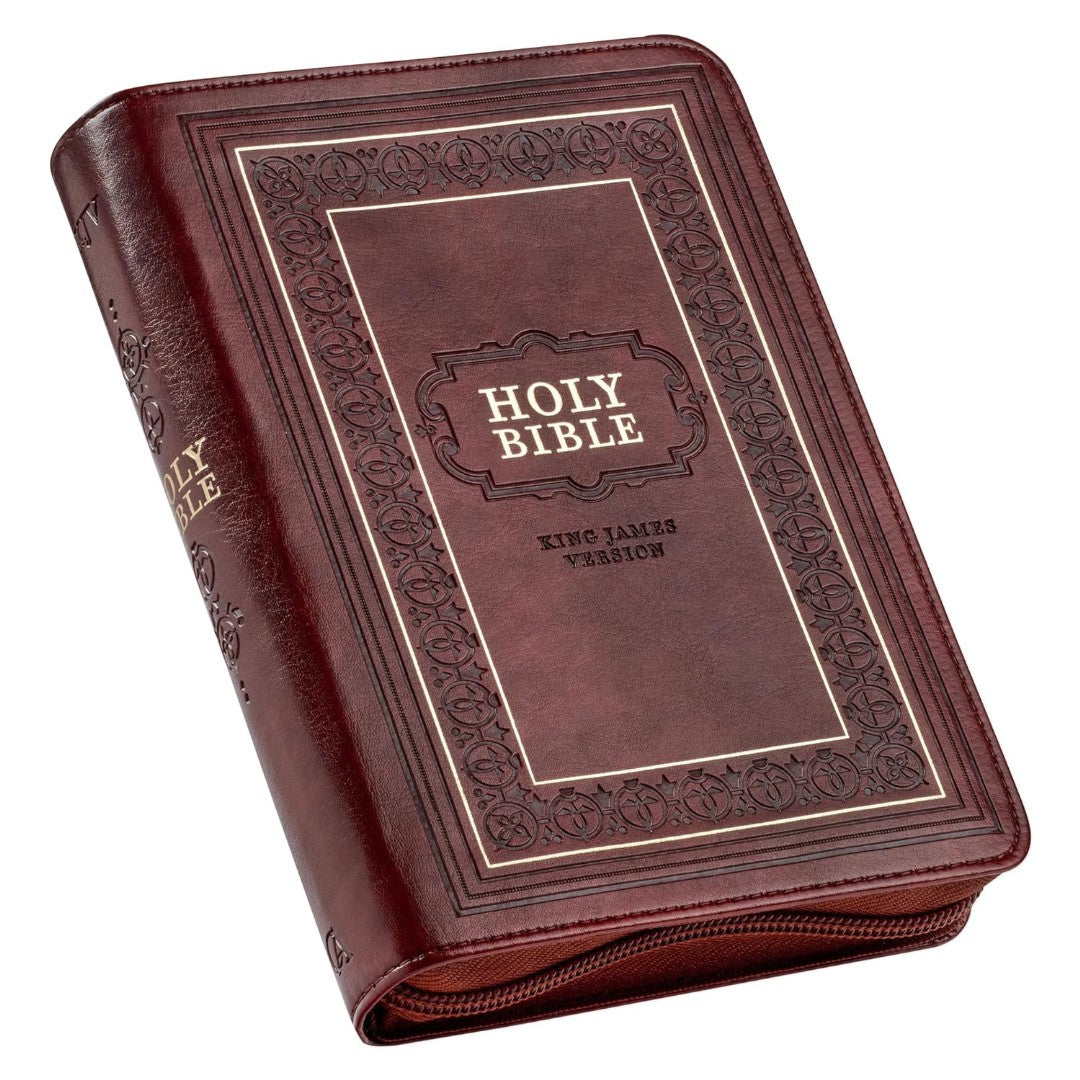 Framed Burgundy Faux Leather Large Print Compact King James - Re-vived