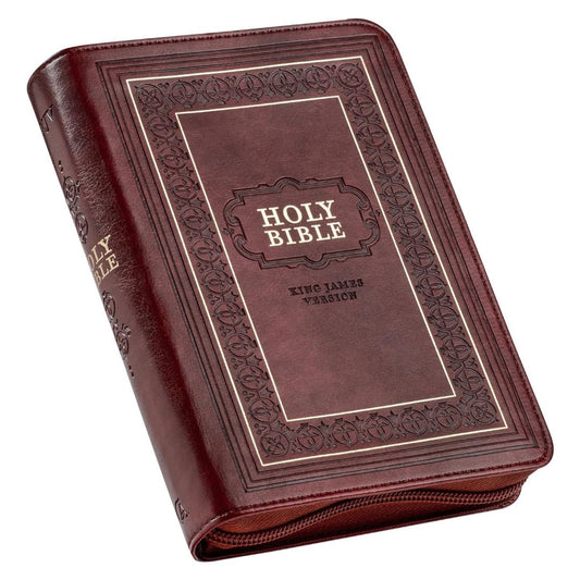 Framed Burgundy Faux Leather Large Print Compact King James - Re-vived
