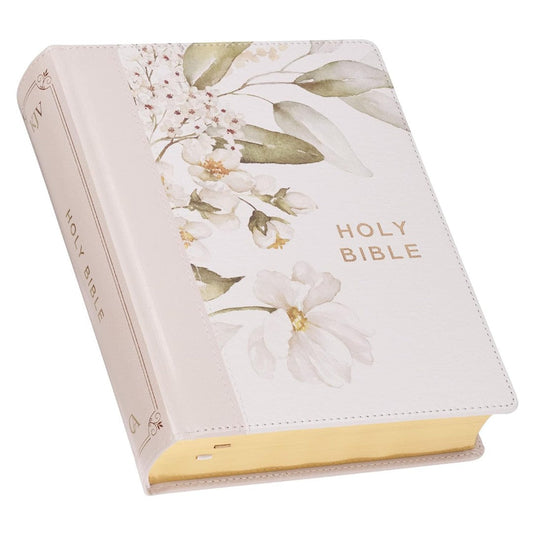 Feather Grey Floral Faux Leather Hardcover KJV - Re-vived