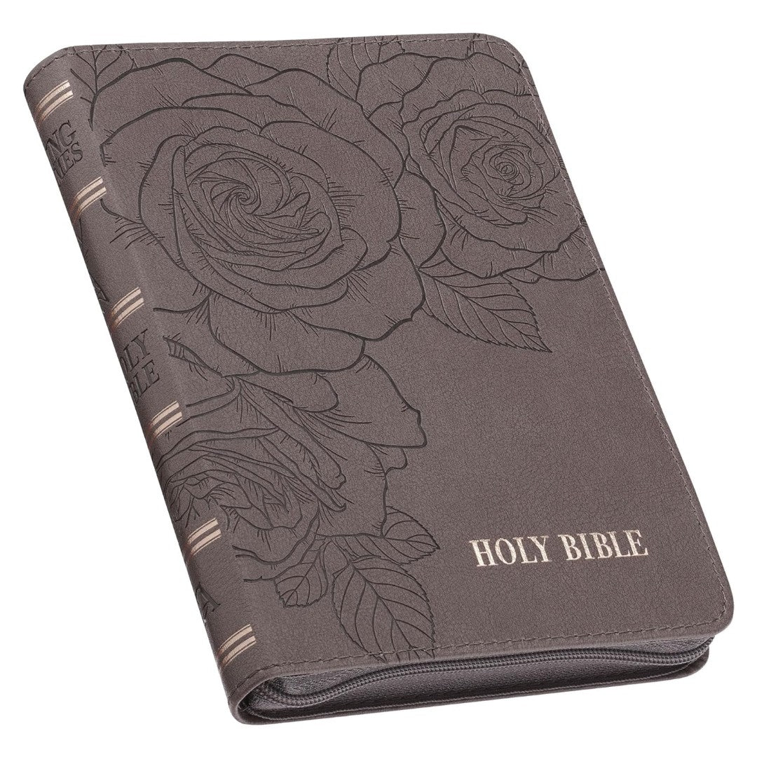 Floral Dusty Taupe Faux Leather Large Print Compact KJV - Re-vived