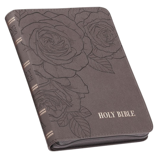 Floral Dusty Taupe Faux Leather Large Print Compact KJV - Re-vived