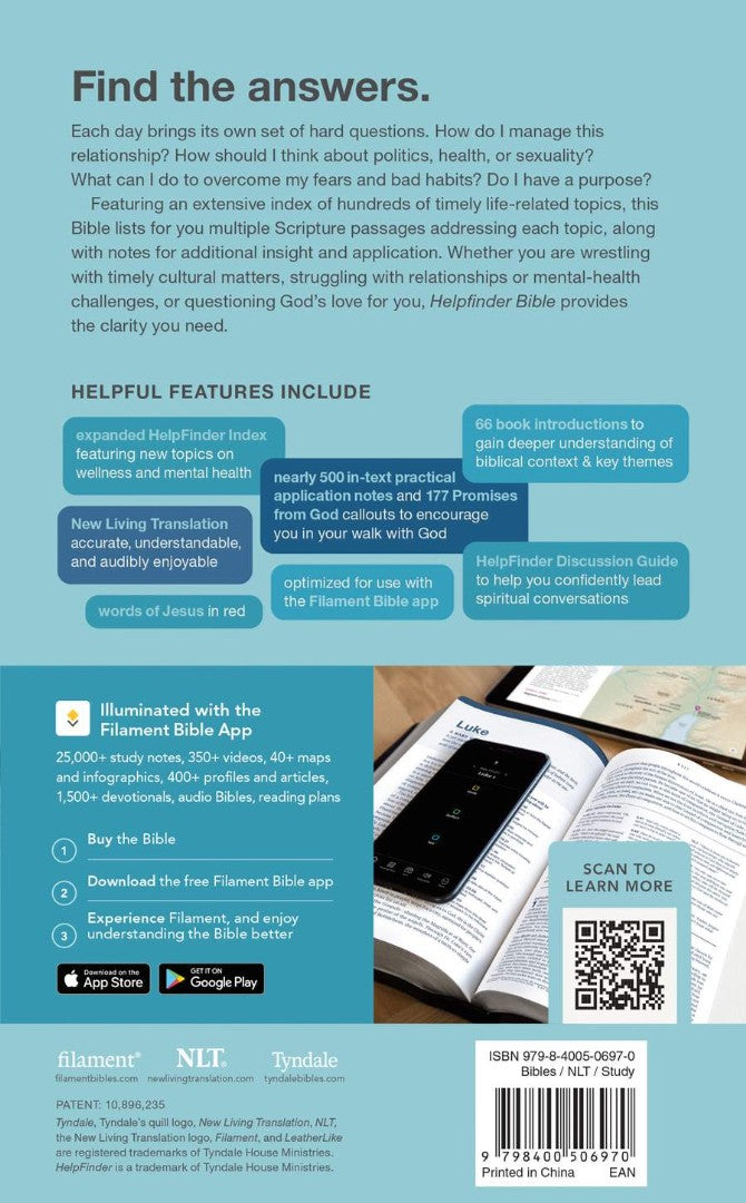NLT Helpfinder Bible, Filament Enabled, Blue - Re-vived