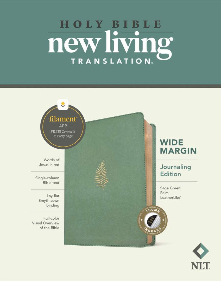 NLT Wide Margin Bible, Filament Enabled, Sage Green, Indexed - Re-vived