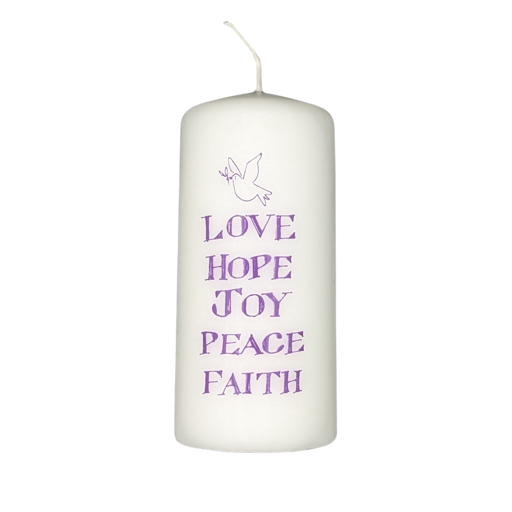 Love, Hope, Joy, Peace, Faith - Pillar Candle - Re-vived