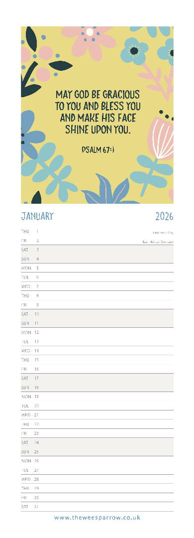 The Wee Sparrow 2026 Calendar (A3 slimline) - Re-vived