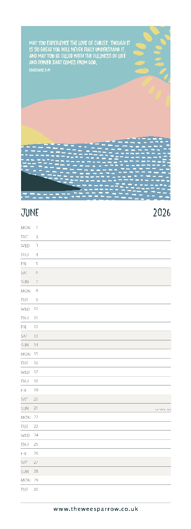 The Wee Sparrow 2026 Calendar (A3 slimline) - Re-vived