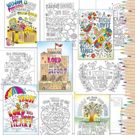 10 Exploring Proverbs Colouring Postcards - Re-vived