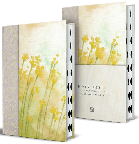KJV Holy Bible, Yellow with Flowers, Giant Print, Indexed - Re-vived