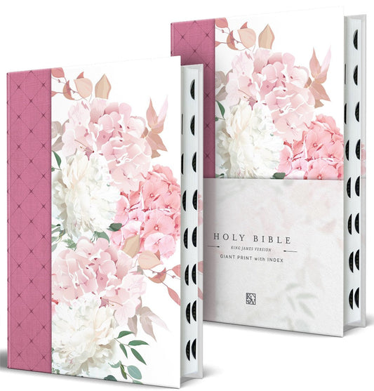 KJV Holy Bible, Pink with Flowers, Giant Print, Indexed - Re-vived