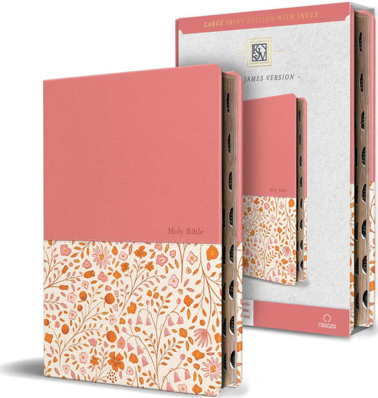 KJV Holy Bible, Large Print, Indexed, Pink Floral - Re-vived