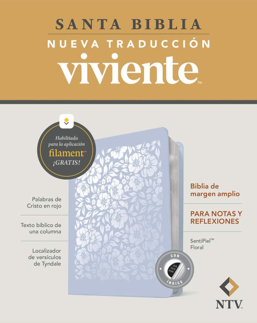 Biblia De Margen Amplio NTV Con Filament, Floral, Con Indice