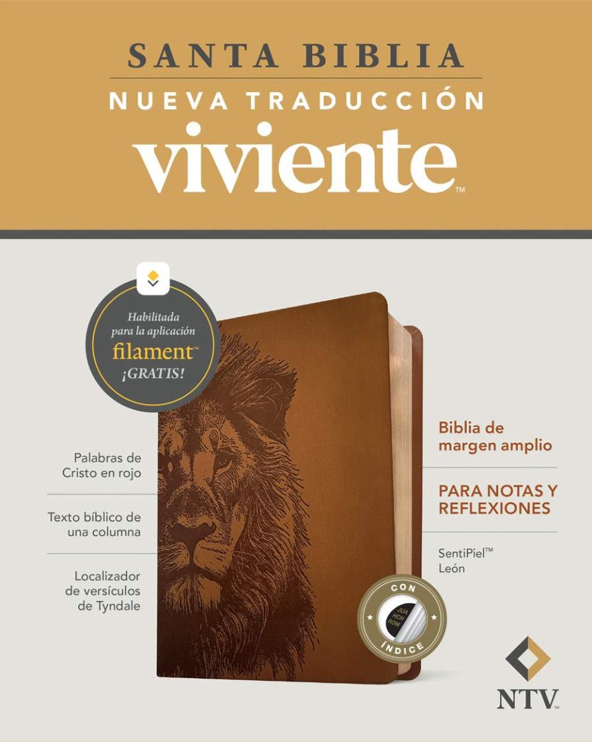 Biblia De Margen Amplio NTV Con Filament, León, Con Indice - Re-vived