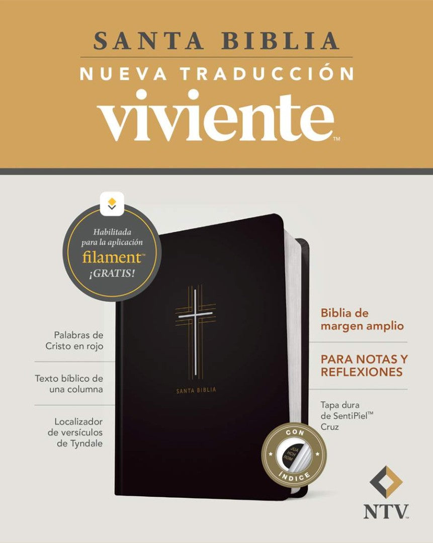 Biblia De Margen Amplio NTV Con Filament, Cruz, Con Indice - Re-vived