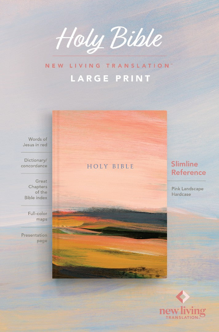 NLT Large Print Slimline Reference Bible, Pink Landscape