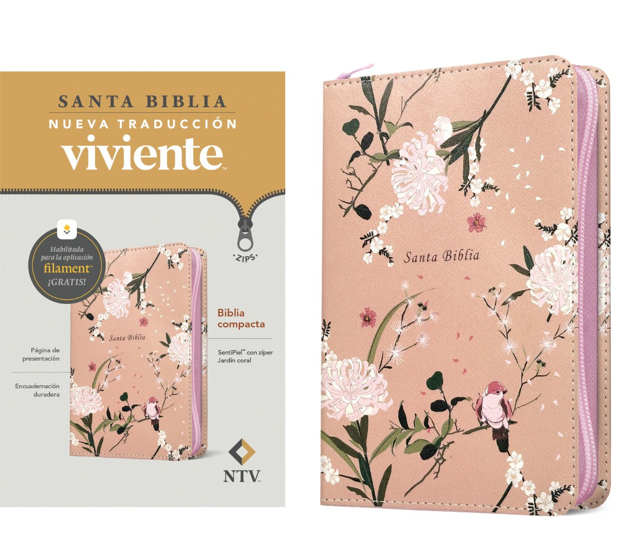 Biblia Compacta NTV De Zíper, Con Filament, Jardín Coral - Re-vived