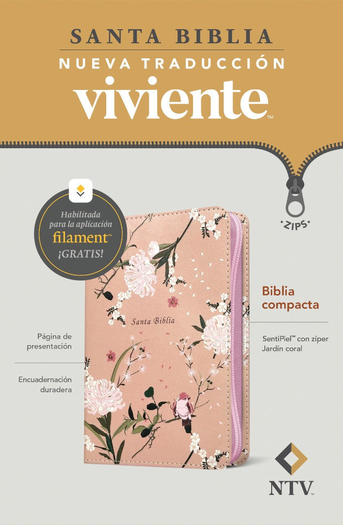 Biblia Compacta NTV De Zíper, Con Filament, Jardín Coral - Re-vived