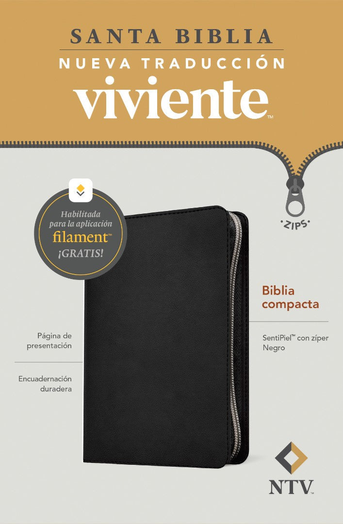 Biblia Compacta NTV De Zíper, Con Filament, Negro - Re-vived