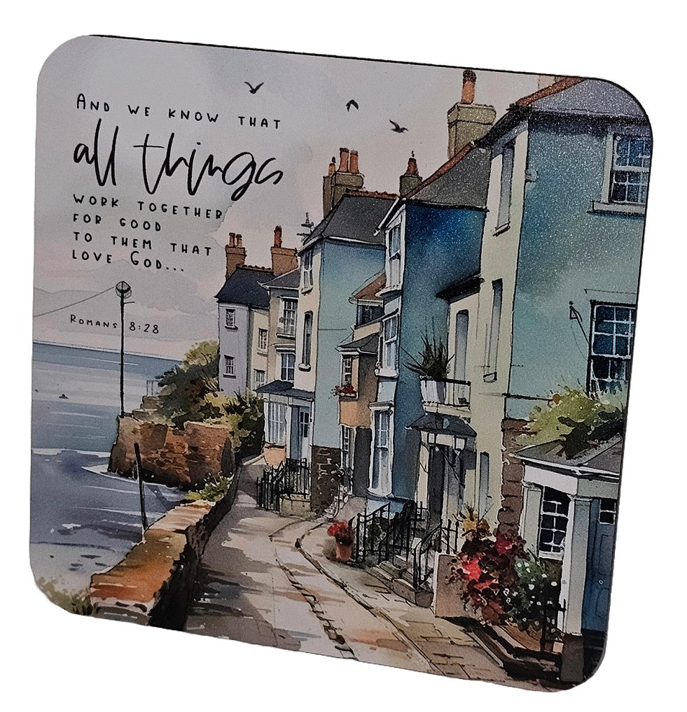 Bible Coaster - All Things Work Together - Seaside Houses - Re-vived