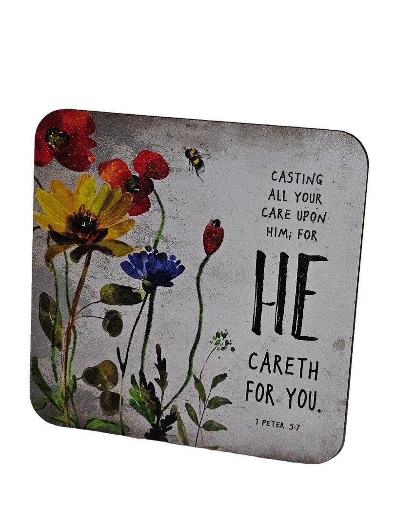 Bible Coaster - Casting All Your Care Upon Him - Poppy And B - Re-vived