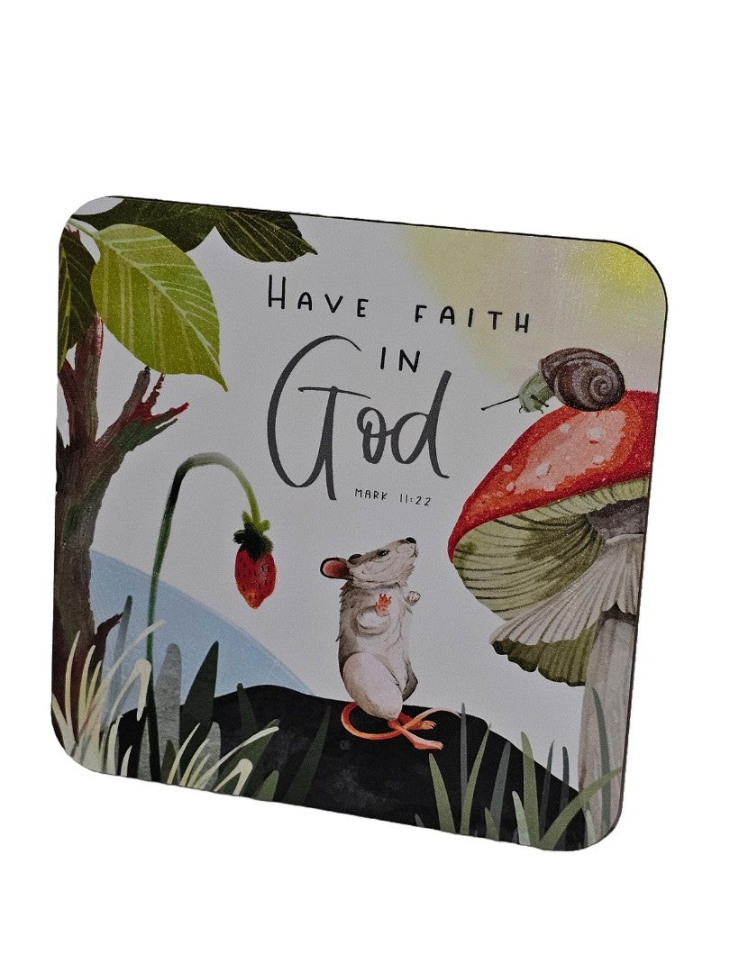 Bible Coaster - Have Faith In God Snail And Mouse - Re-vived