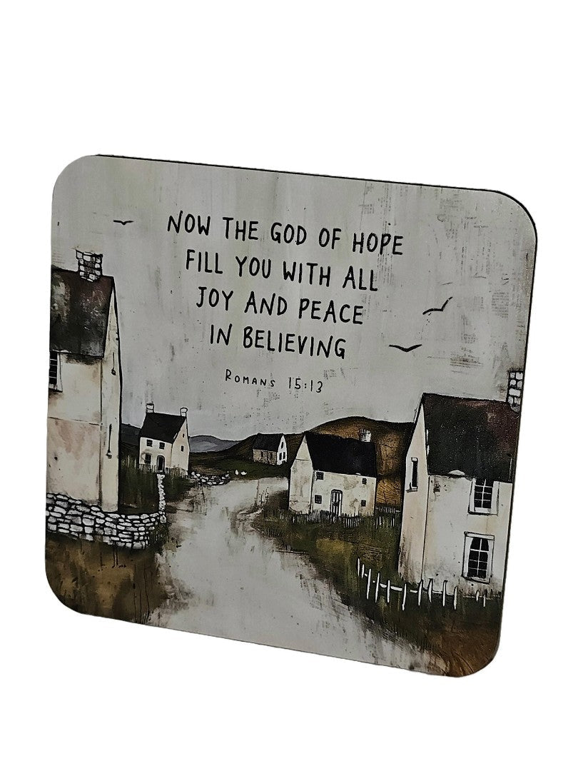 Bible Coaster - Now The God Of Hope Fill You - Mountain Vill - Re-vived