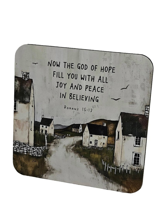 Bible Coaster - Now The God Of Hope Fill You - Mountain Vill - Re-vived