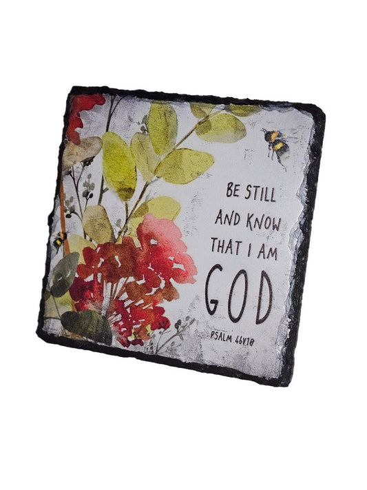 Bible Slate - Be Still And Know - Red Flower And Bee - Re-vived