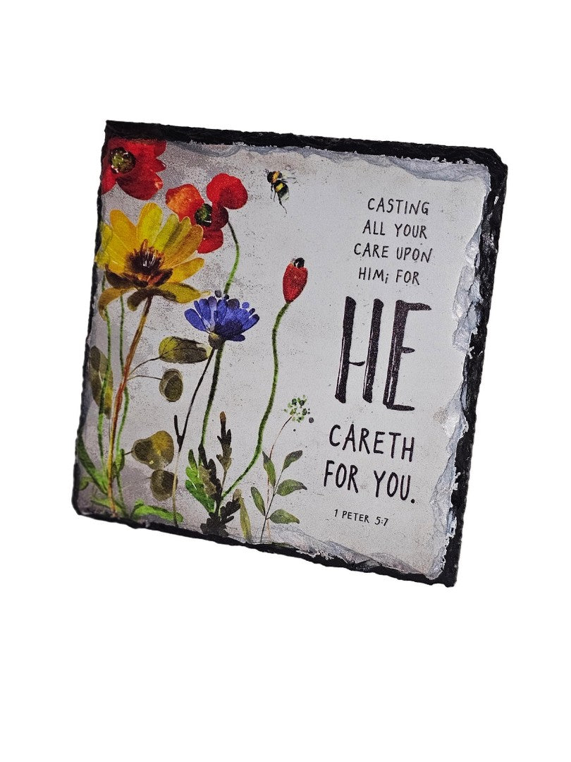 Bible Slate - Casting All Your Care Upon Him - Poppy And But - Re-vived