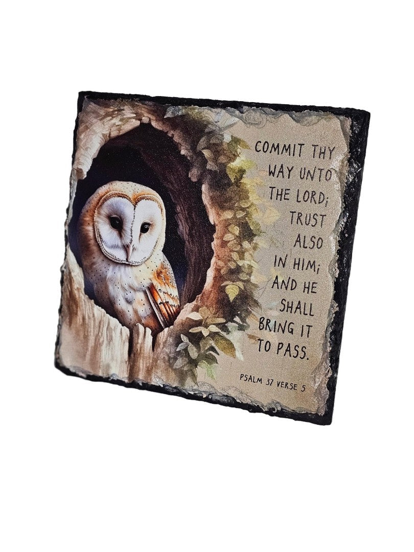 Bible Slate - Commit Thy Way Unto The Lord - Owl - Re-vived