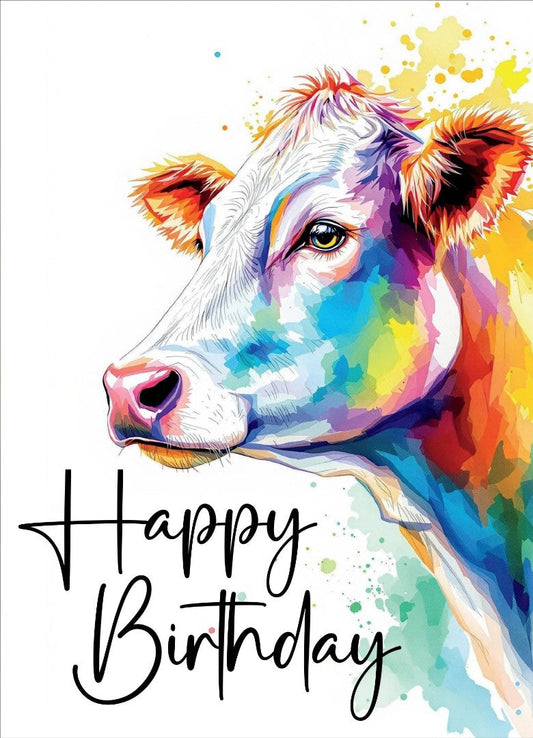 Happy Birthday Cow Card (pack of 6) - Re-vived