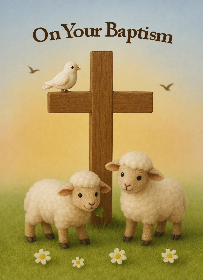 On Your Baptism Lambs with Cross Card (pack of 6) - Re-vived