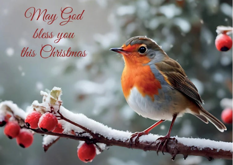 Christmas Single Robin With Words - Re-vived