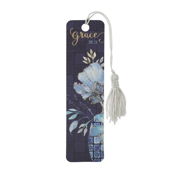 Grace Blue Floral Bookmark with Tassel - Ephesians 2:8 - Re-vived
