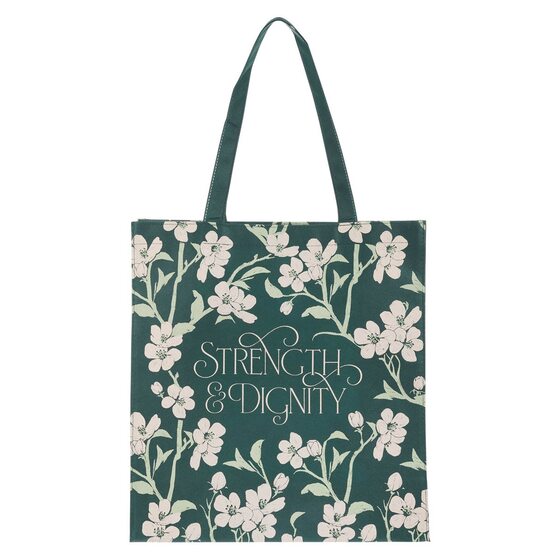 Strength and Dignity Green Floral Reusable Shopping Tote Bag - Re-vived