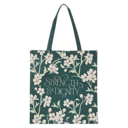 Strength and Dignity Green Floral Reusable Shopping Tote Bag - Re-vived