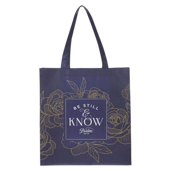 Be Still Navy Reusable Non-woven Shopping Tote Bag - Re-vived