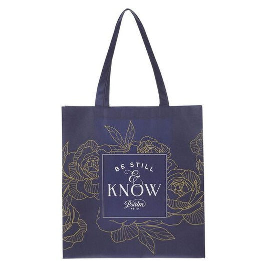 Be Still Navy Reusable Non-woven Shopping Tote Bag - Re-vived