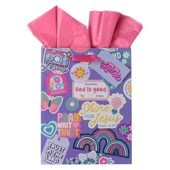 Shine for Jesus Purple Sticker Medium Gift Bag - Re-vived