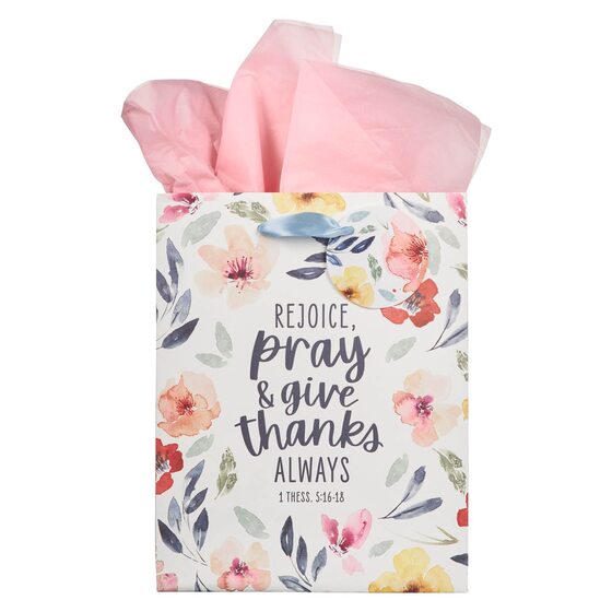 Rejoice Bright Floral Medium Gift Bag - 1 Thessalonians 5:16 - Re-vived