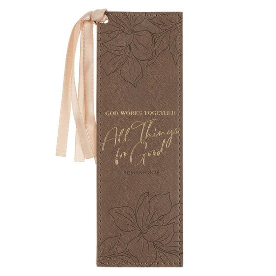 All Things For Good Ash-Brown Faux Leather Bookmark - Re-vived