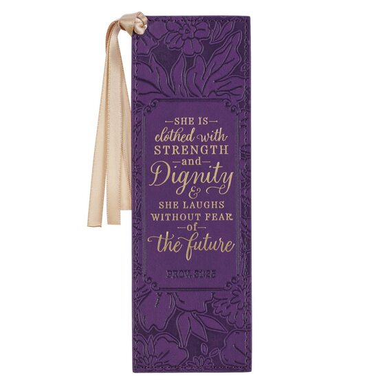 Strength and Dignity Purple Rose Faux Leather Bookmark - Re-vived