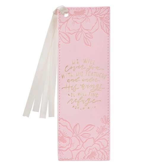 Under His Wings Pink Faux Leather Bookmark - Psalm 91:4 - Re-vived