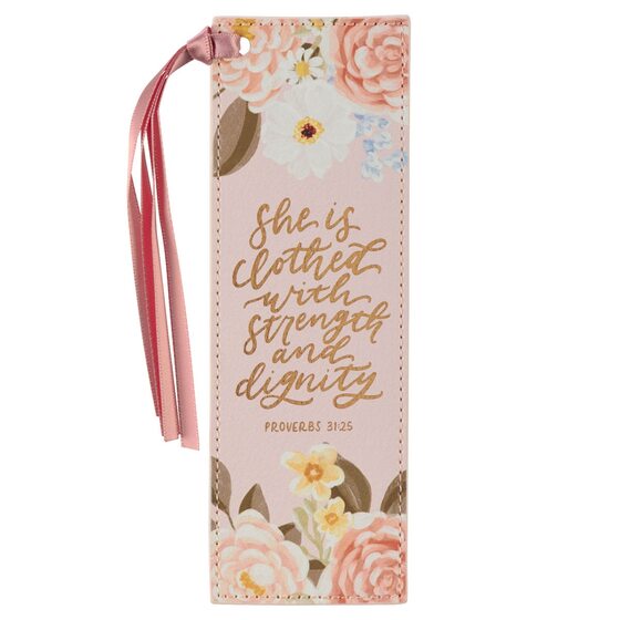 Strength and Dignity Dahlia Pink Faux Leather Bookmark - Re-vived