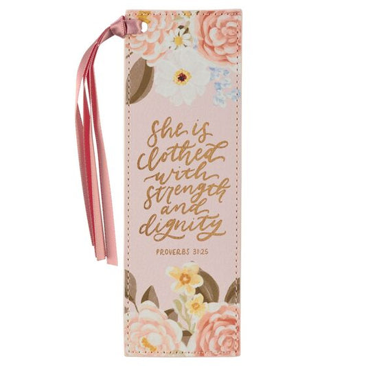 Strength and Dignity Dahlia Pink Faux Leather Bookmark - Re-vived