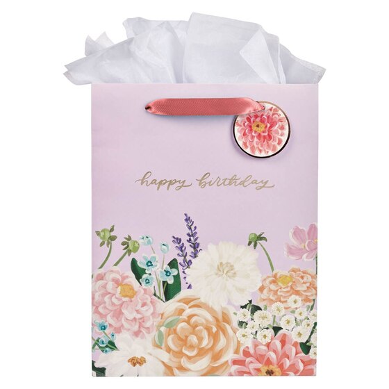 Happy Birthday Lilac Floral Large Portrait Gift Bag - Re-vived