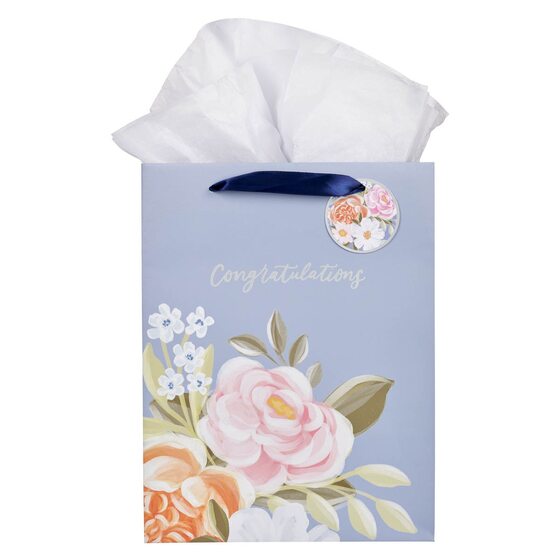 Congratulations Blue Floral Large Portrait Gift Bag - Re-vived