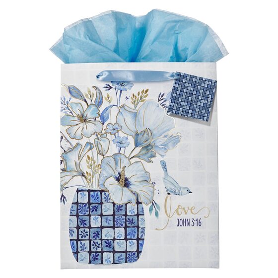 Love Blue Mosaic Tile Large Portrait Gift Bag - John 3:16 - Re-vived