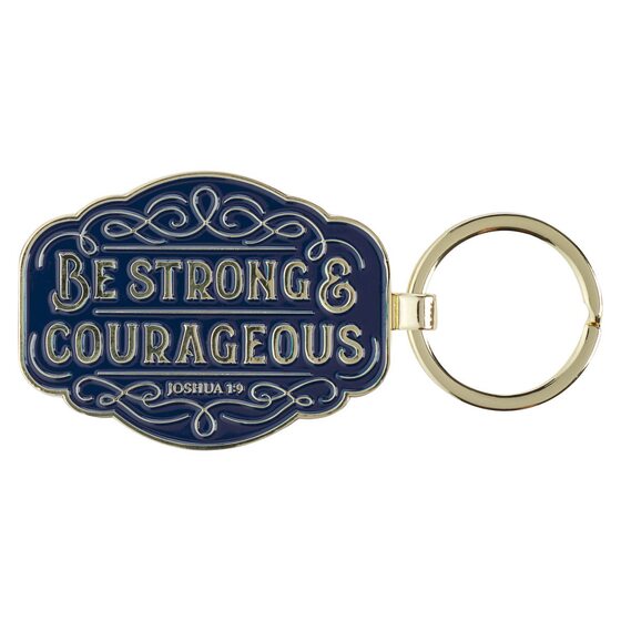 Strong and Courageous Blue Metal Keychain - Joshua 1:9 - Re-vived