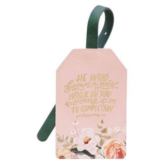 Luggage Tag Pink Good Work Phil. 1:6 - Re-vived