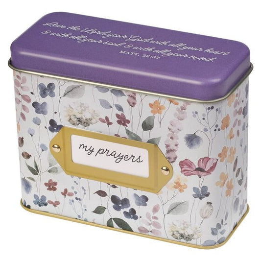 Love the Lord Purple Wildflower Prayer Cards in Tin - Re-vived